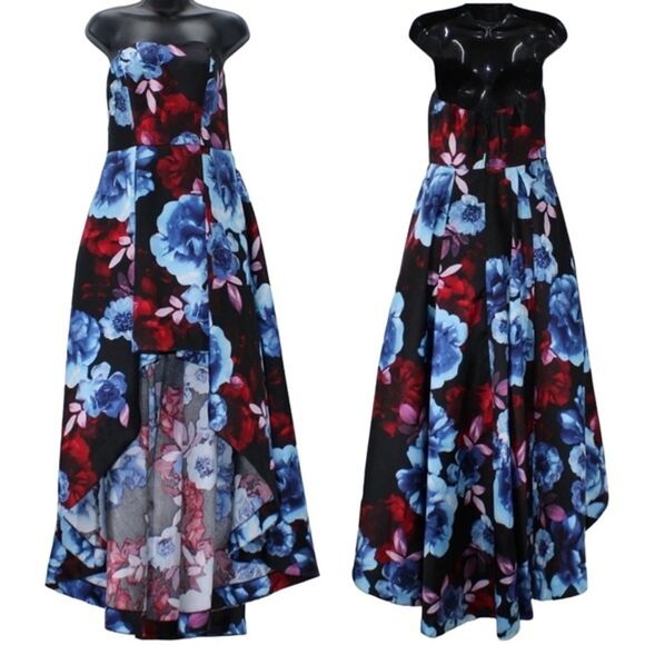 Speechless Formal Gown Dress Size 13 Strapless Pockets Dance Colorful Hi Low Hem - Picture 2 of 16